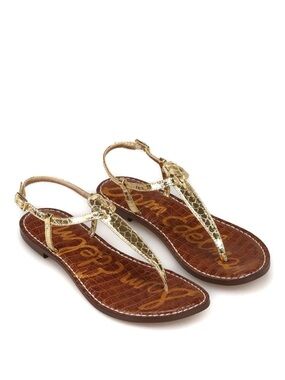 Sam Edelman Gigi Thong Sandal Amber Gold Metallic Size 9.5
